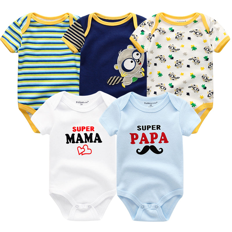 5Pcs/Set Baby Boys Jumpsuit Cartoon Newborn Girl Rompers Cotton Soft Infant Bodysuit Spring Summer Casual ropa bebe Costume Cute
