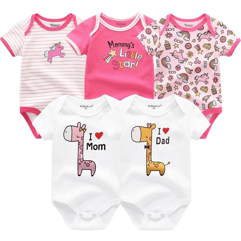 5Pcs/Set Baby Boys Jumpsuit Cartoon Newborn Girl Rompers Cotton Soft Infant Bodysuit Spring Summer Casual ropa bebe Costume Cute