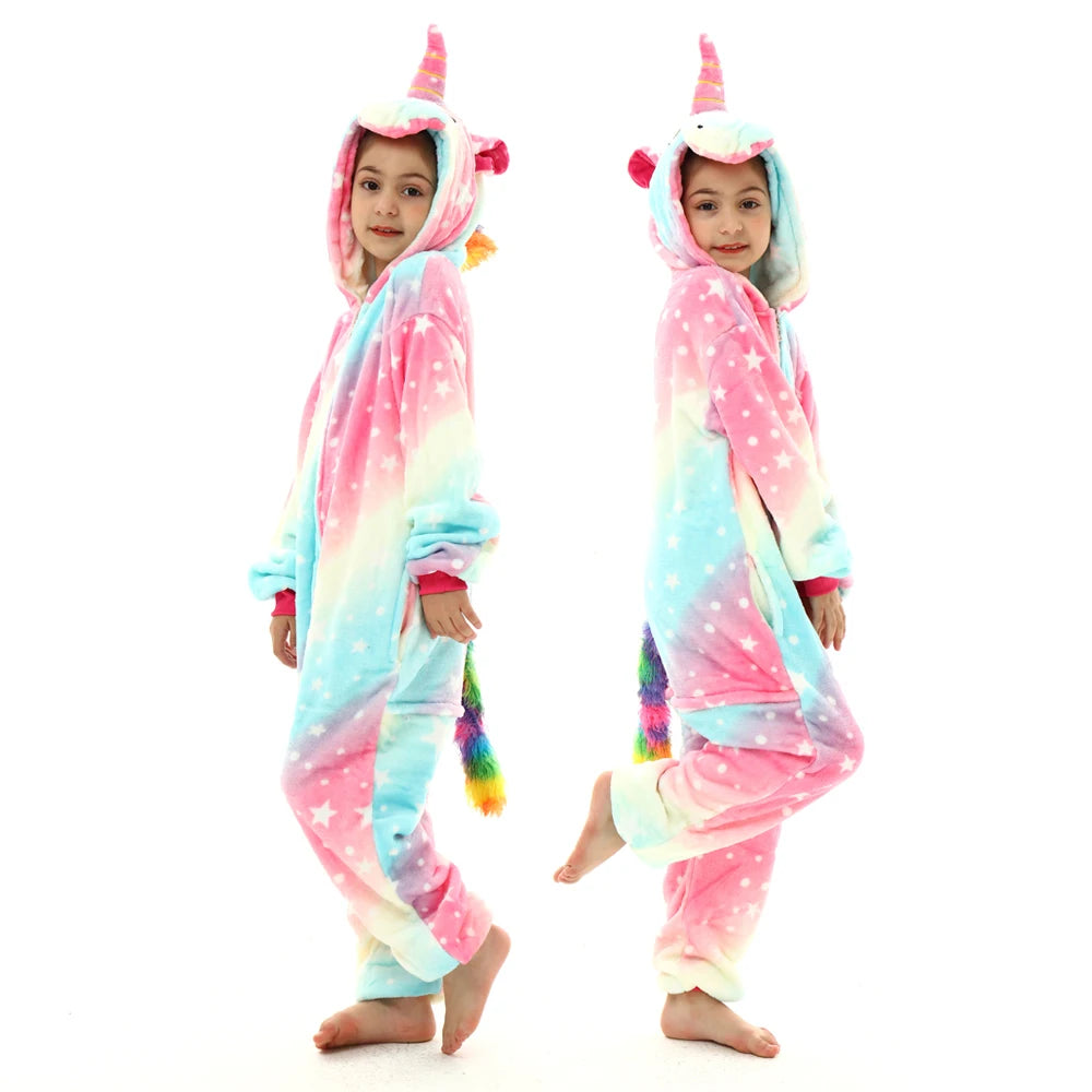 children unicorn pajamas kids stitch pijamas boys animal jumpsuits baby girls flannel kigurumi onesies for winter