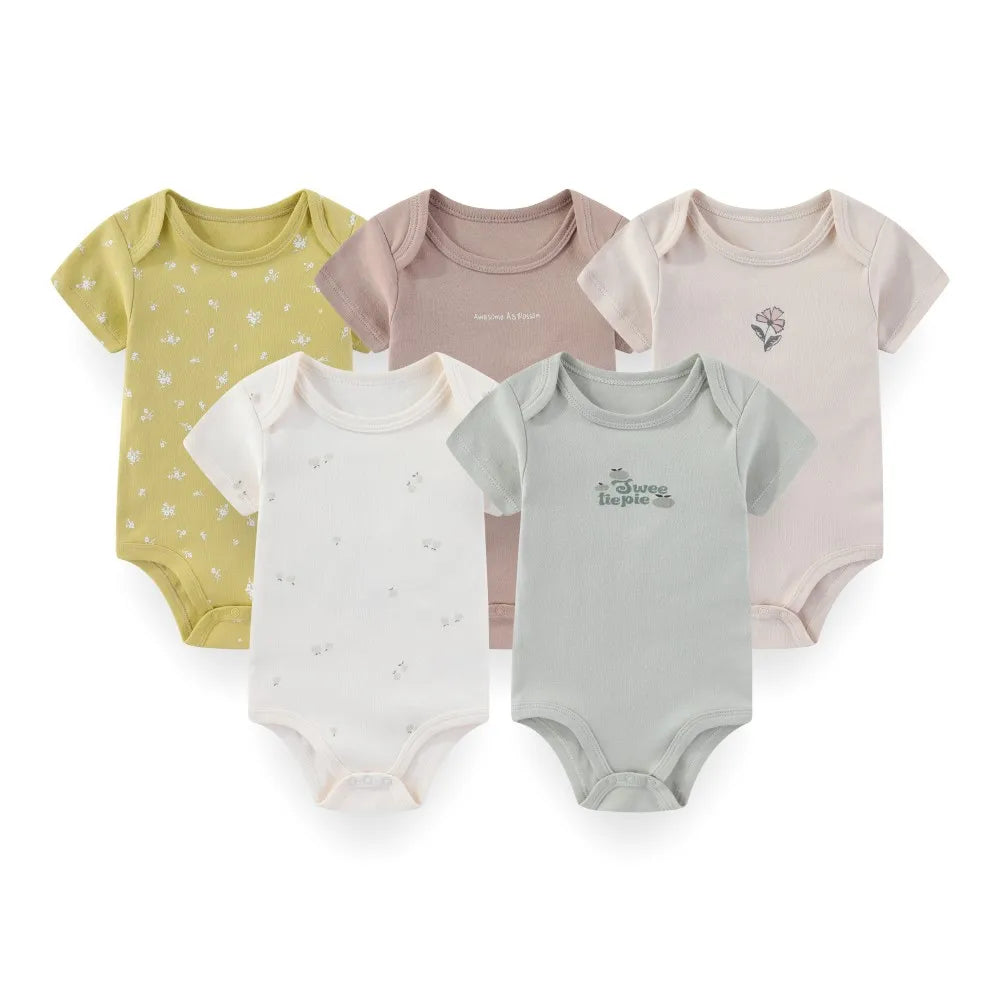 Kiddiezoom 5 Pcs/Lot Fashion Newborn Cartoon Short Sleeve Baby Boy Girl Bodysuits Soft 100%Cotton Infant Onesies Unisex Clothes