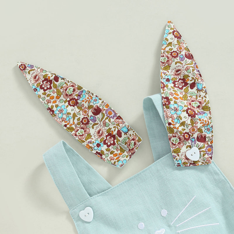 0-18M Newborn Baby Girl Easter Outfit Vintage Overalls and Bunny Ears/Toddler Dress Sister Mathing Clothes with Tail