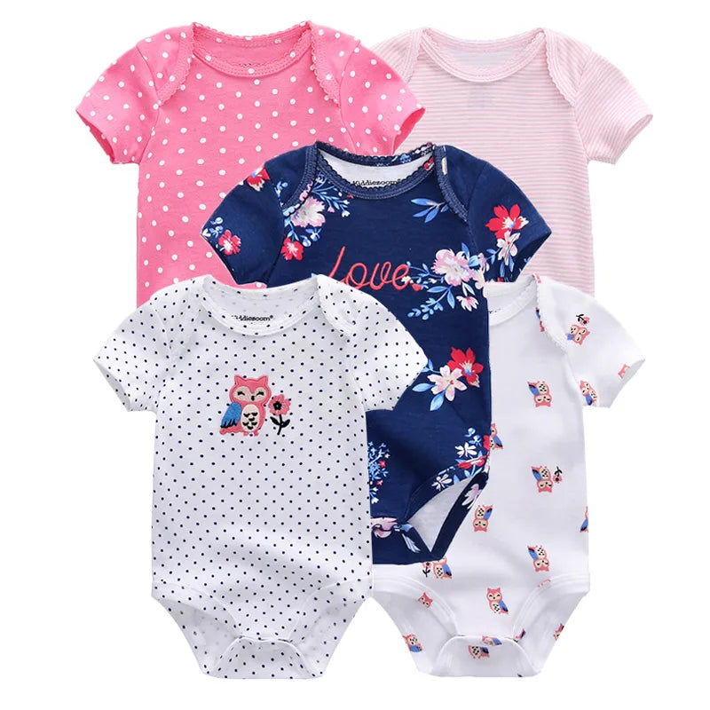 Kiddiezoom 5 Pcs/Lot Fashion Newborn Cartoon Short Sleeve Baby Boy Girl Bodysuits Soft 100%Cotton Infant Onesies Unisex Clothes