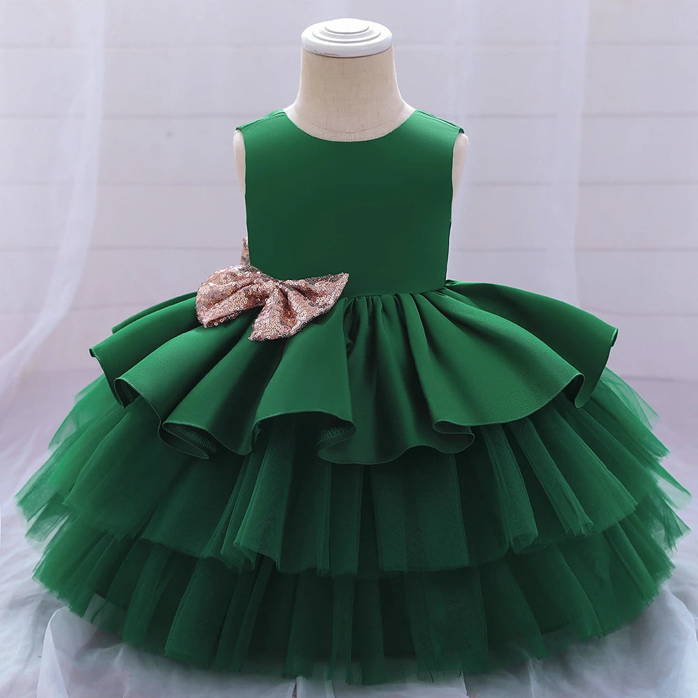 Summer Sequin Big Bow Baby Girl Dress Tulle 1st First Birthday Party Wedding Dress For Girl Princess Evening Dresses Kid Clothes