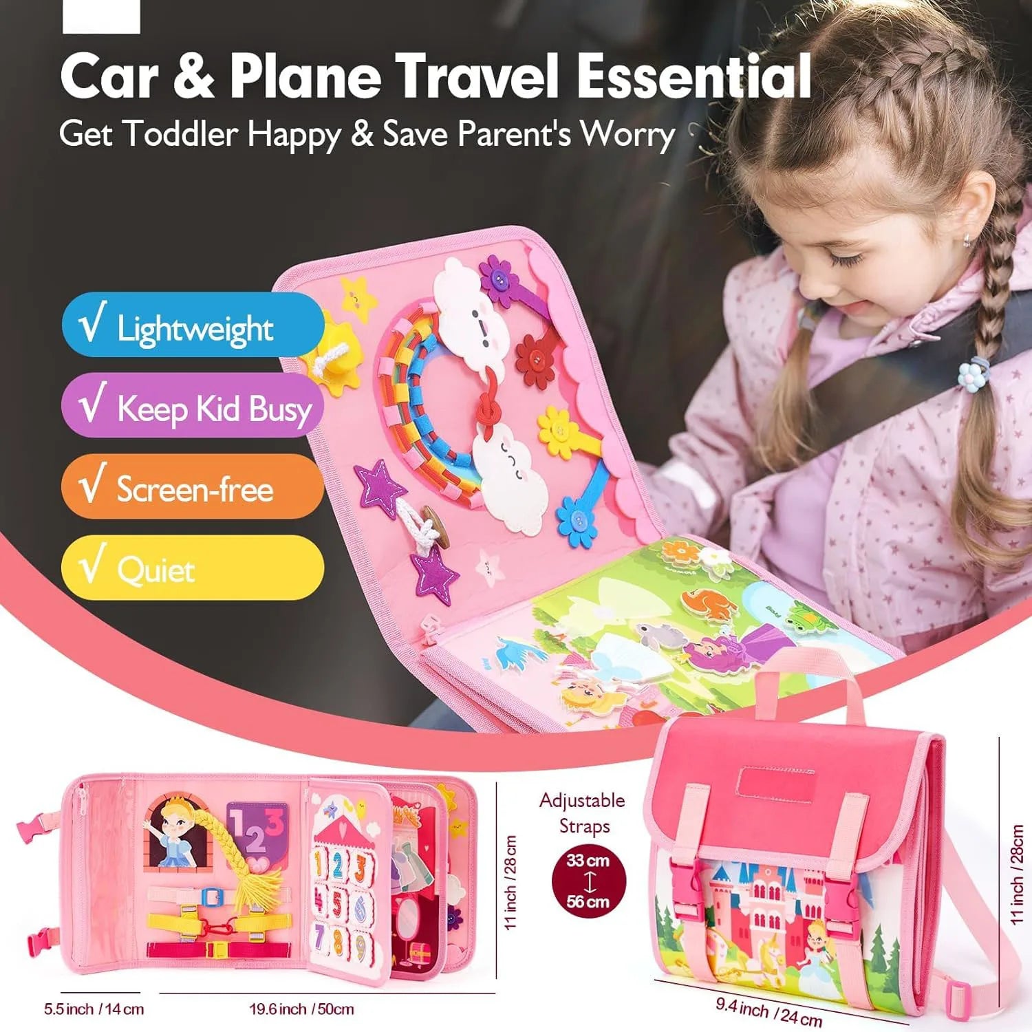 Toddler Busy Board Montessori Toys Learning Educational Activities Travel Toy Dinosaur Dress up Sensory Life Skill Backpack