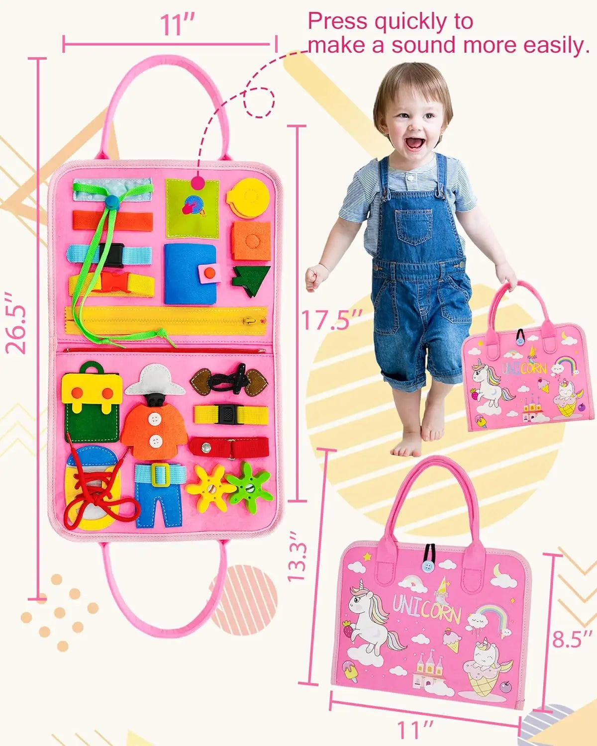 Toddler Busy Board Montessori Toys Learning Educational Activities Travel Toy Dinosaur Dress up Sensory Life Skill Backpack