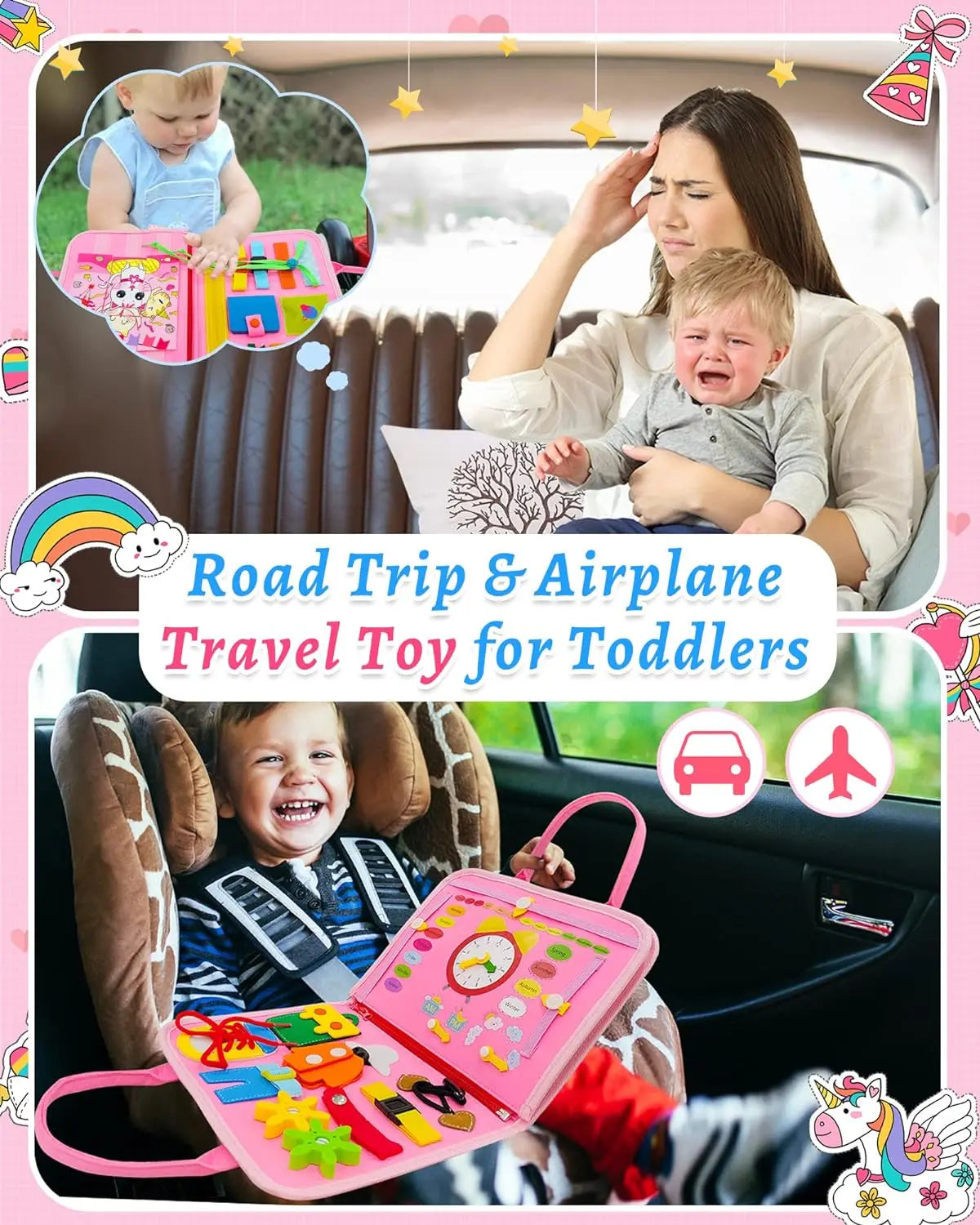 Toddler Busy Board Montessori Toys Learning Educational Activities Travel Toy Dinosaur Dress up Sensory Life Skill Backpack