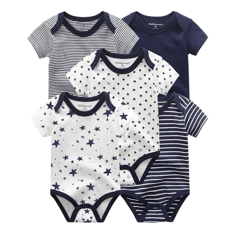 Kiddiezoom 5 Pcs/Lot Fashion Newborn Cartoon Short Sleeve Baby Boy Girl Bodysuits Soft 100%Cotton Infant Onesies Unisex Clothes