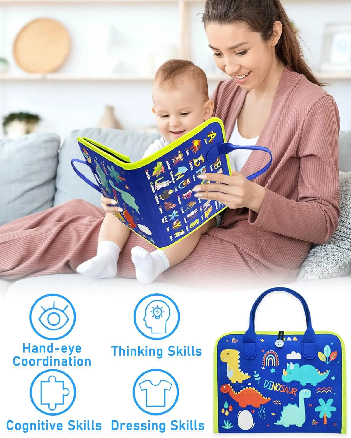 Toddler Busy Board Montessori Toys Learning Educational Activities Travel Toy Dinosaur Dress up Sensory Life Skill Backpack