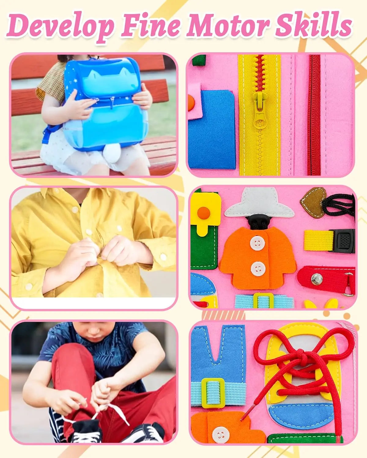 Toddler Busy Board Montessori Toys Learning Educational Activities Travel Toy Dinosaur Dress up Sensory Life Skill Backpack
