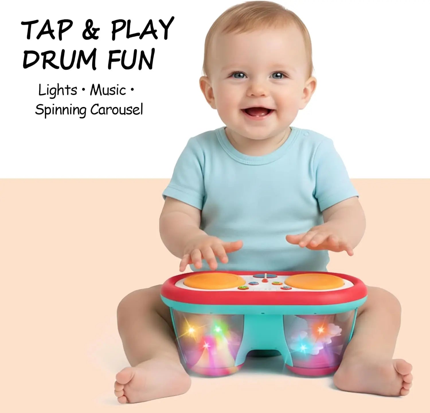 Baby Toys for 6 to 12 Months, Drum Musical Learning Infant Toys Rotating Light Up Toys for 12-18 Months, Tummy Time Toys for Bab