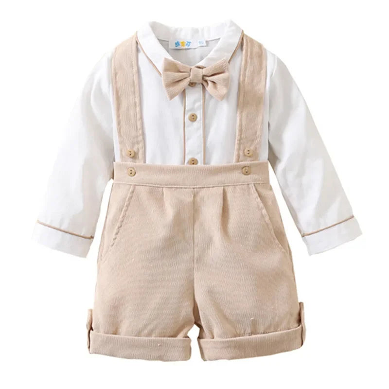 Toddler Boys Birthday Outfit Baby White Long Sleeve Shirts and Suspenders Pants Two Piece Sets Newborn Infant Spanish Clothing