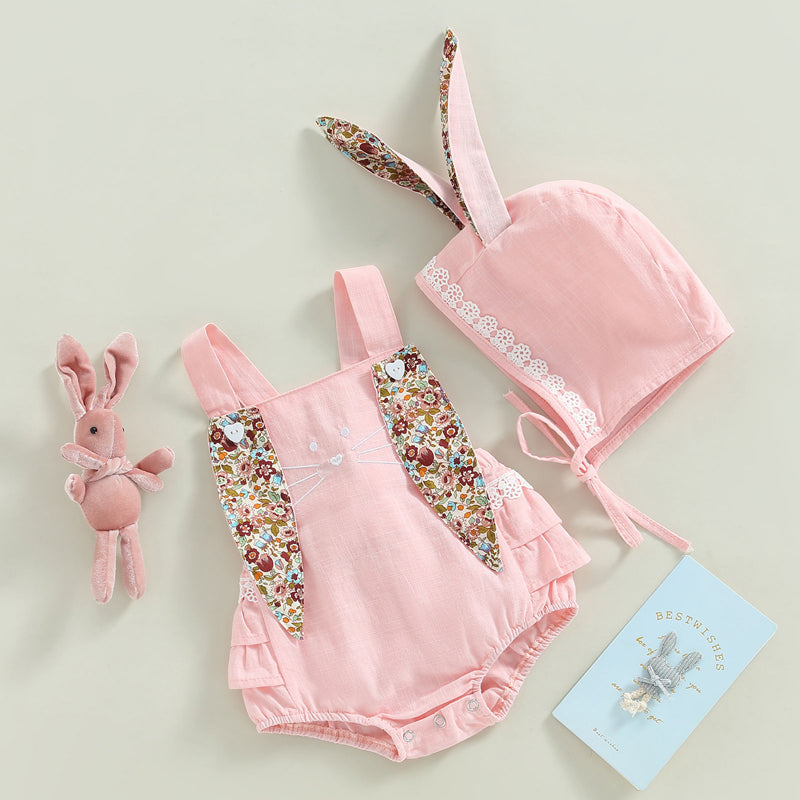 0-18M Newborn Baby Girl Easter Outfit Vintage Overalls and Bunny Ears/Toddler Dress Sister Mathing Clothes with Tail