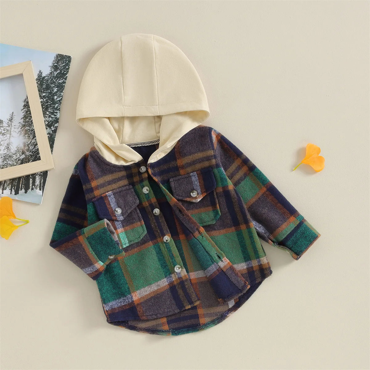 0-4Y Kids Boys Plaid Jacket Baby Autumn Clothing Long Sleeve Button Closure Hooded Plaid Outerwear Children Coats Streetwear