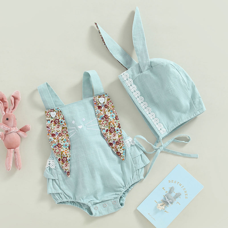 0-18M Newborn Baby Girl Easter Outfit Vintage Overalls and Bunny Ears/Toddler Dress Sister Mathing Clothes with Tail