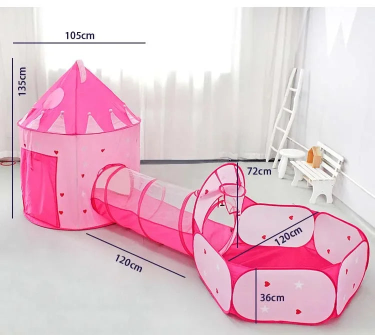 3 In 1 Kid Tent House Play Toy Tunnel Crawling Playhouse Castle Portable Children Ocean Ball Pool Pit Baby Folded Indoor Outdoor