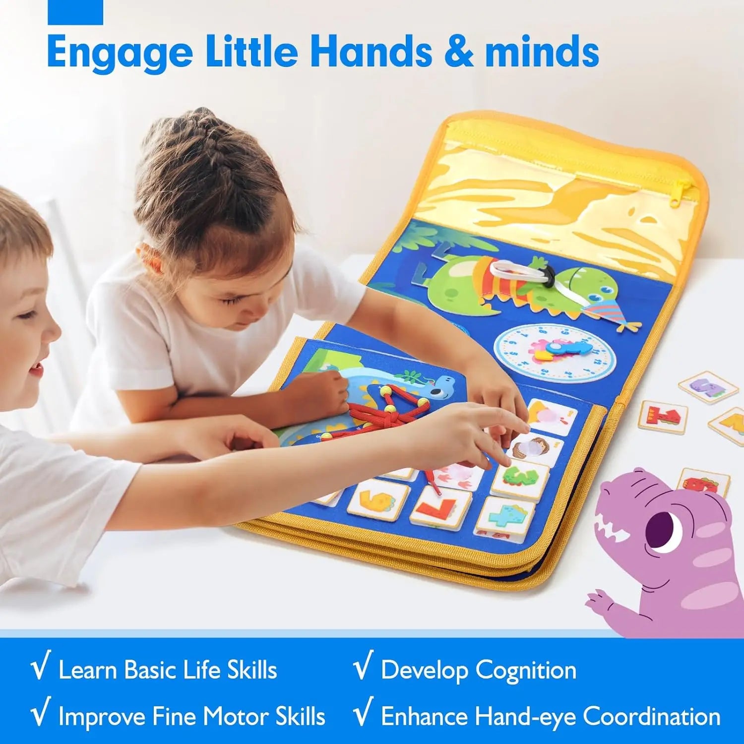 Toddler Busy Board Montessori Toys Learning Educational Activities Travel Toy Dinosaur Dress up Sensory Life Skill Backpack
