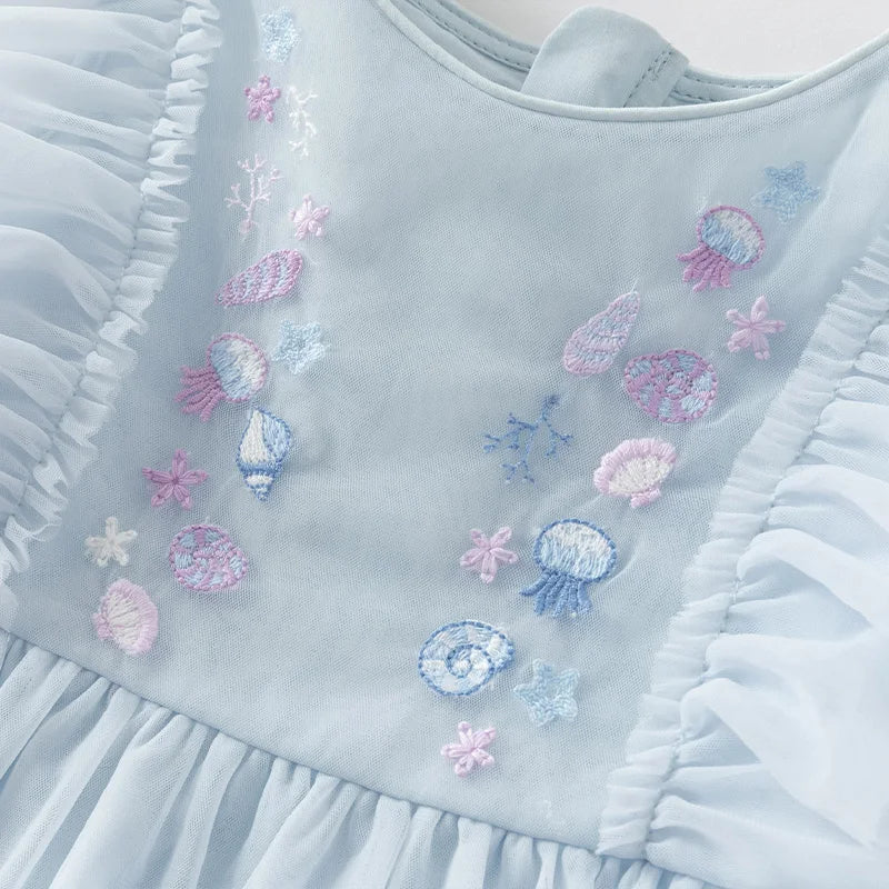 Dave Bella Girls Baby Princess Dress Summer Sweet Shell Embroidery Kids Mesh Elegant Dress Party Outdoor Seaside DB2251295