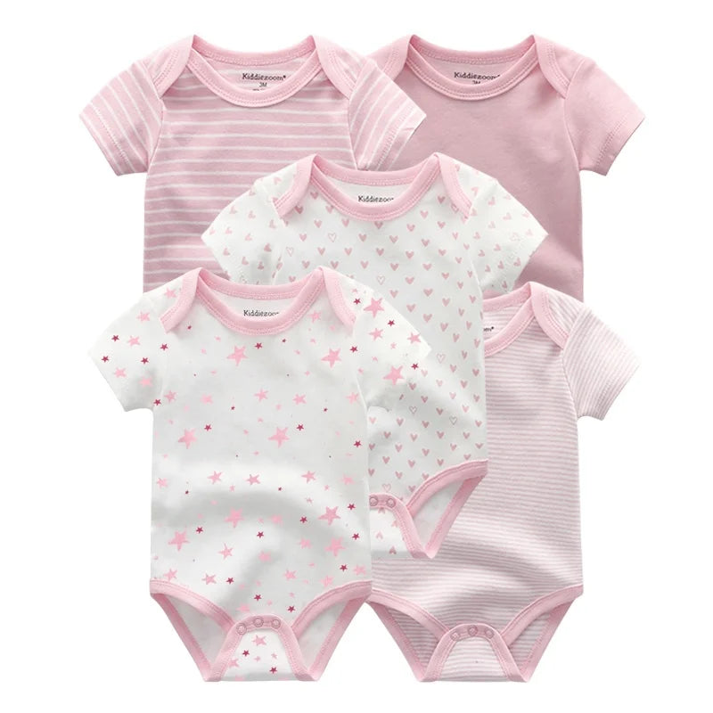 Kiddiezoom 5 Pcs/Lot Fashion Newborn Cartoon Short Sleeve Baby Boy Girl Bodysuits Soft 100%Cotton Infant Onesies Unisex Clothes