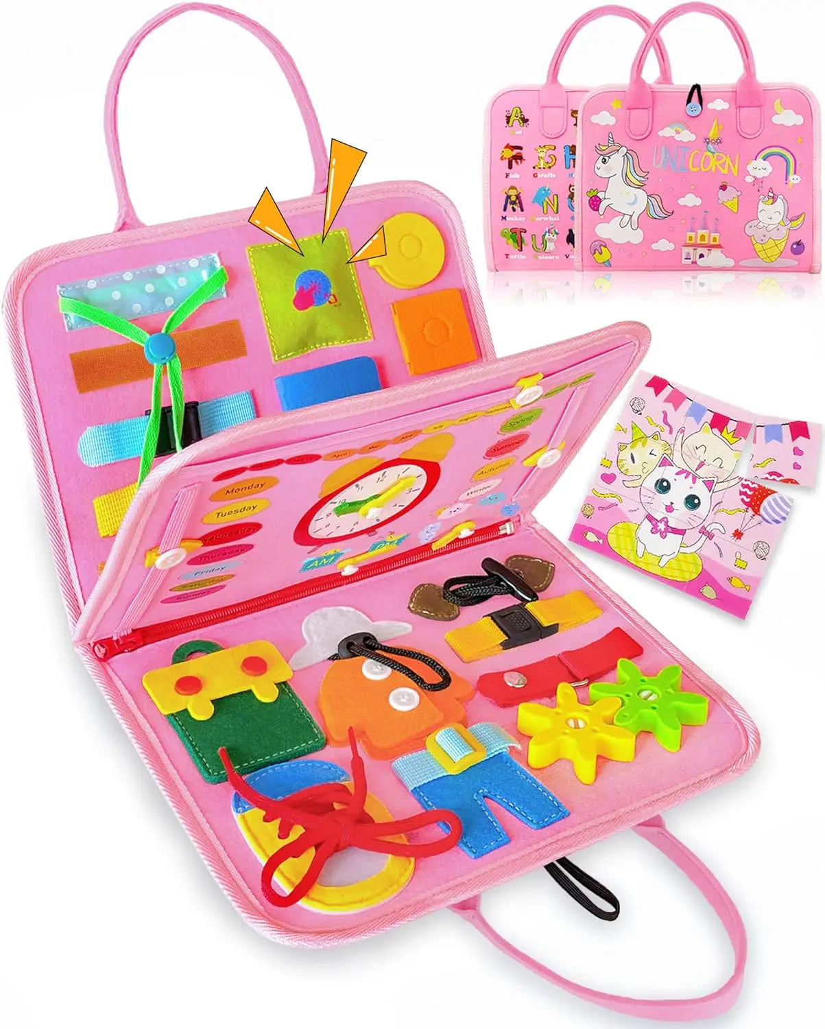 Toddler Busy Board Montessori Toys Learning Educational Activities Travel Toy Dinosaur Dress up Sensory Life Skill Backpack