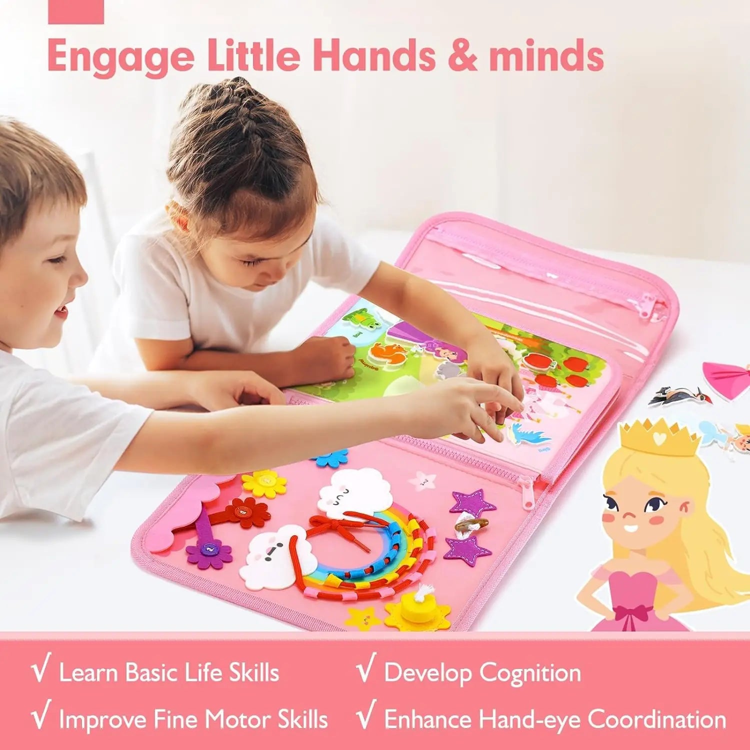 Toddler Busy Board Montessori Toys Learning Educational Activities Travel Toy Dinosaur Dress up Sensory Life Skill Backpack
