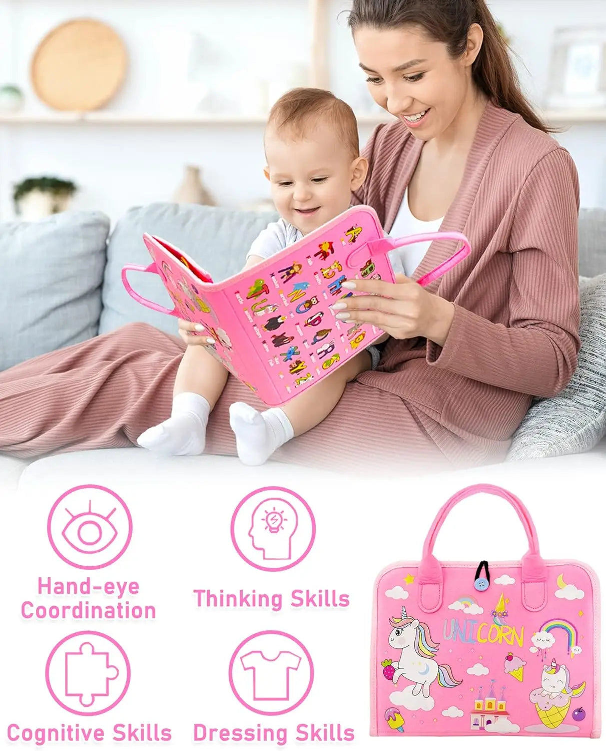 Toddler Busy Board Montessori Toys Learning Educational Activities Travel Toy Dinosaur Dress up Sensory Life Skill Backpack