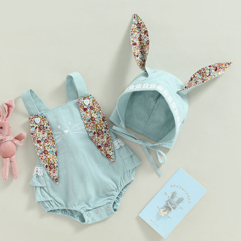 0-18M Newborn Baby Girl Easter Outfit Vintage Overalls and Bunny Ears/Toddler Dress Sister Mathing Clothes with Tail
