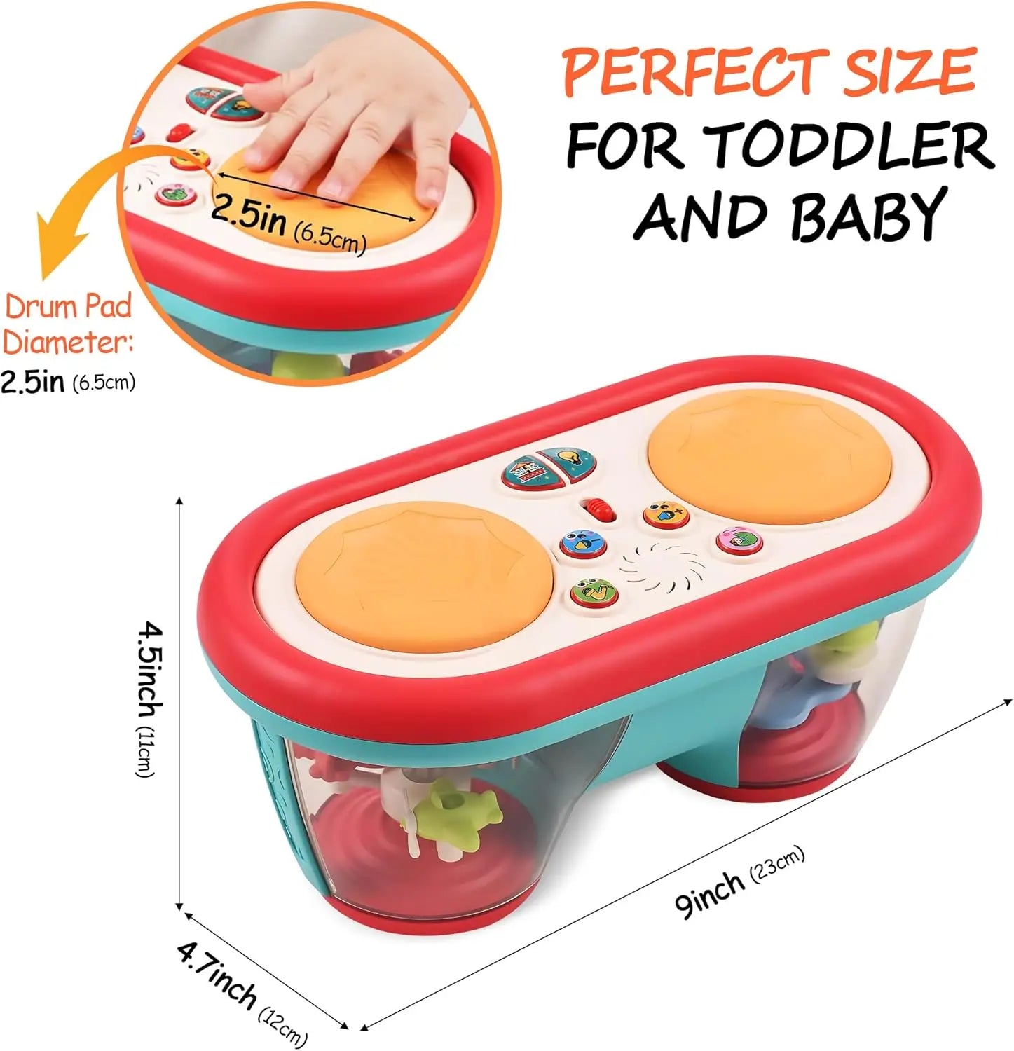 Baby Toys for 6 to 12 Months, Drum Musical Learning Infant Toys Rotating Light Up Toys for 12-18 Months, Tummy Time Toys for Bab