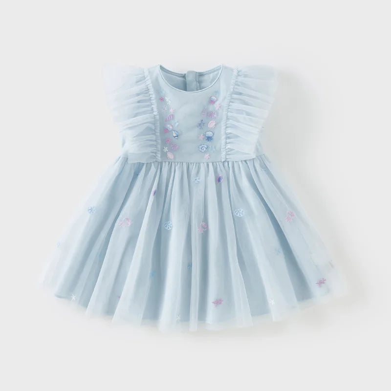 Dave Bella Girls Baby Princess Dress Summer Sweet Shell Embroidery Kids Mesh Elegant Dress Party Outdoor Seaside DB2251295