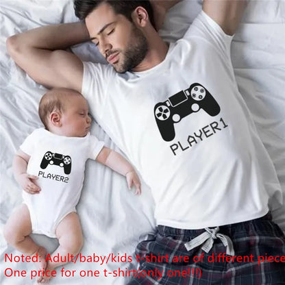 Player 1 Player 2 Matching Family Clothes Father Mother Kids Tshirts Dad Boy Match Tops Players Shirts Family Look Clothes