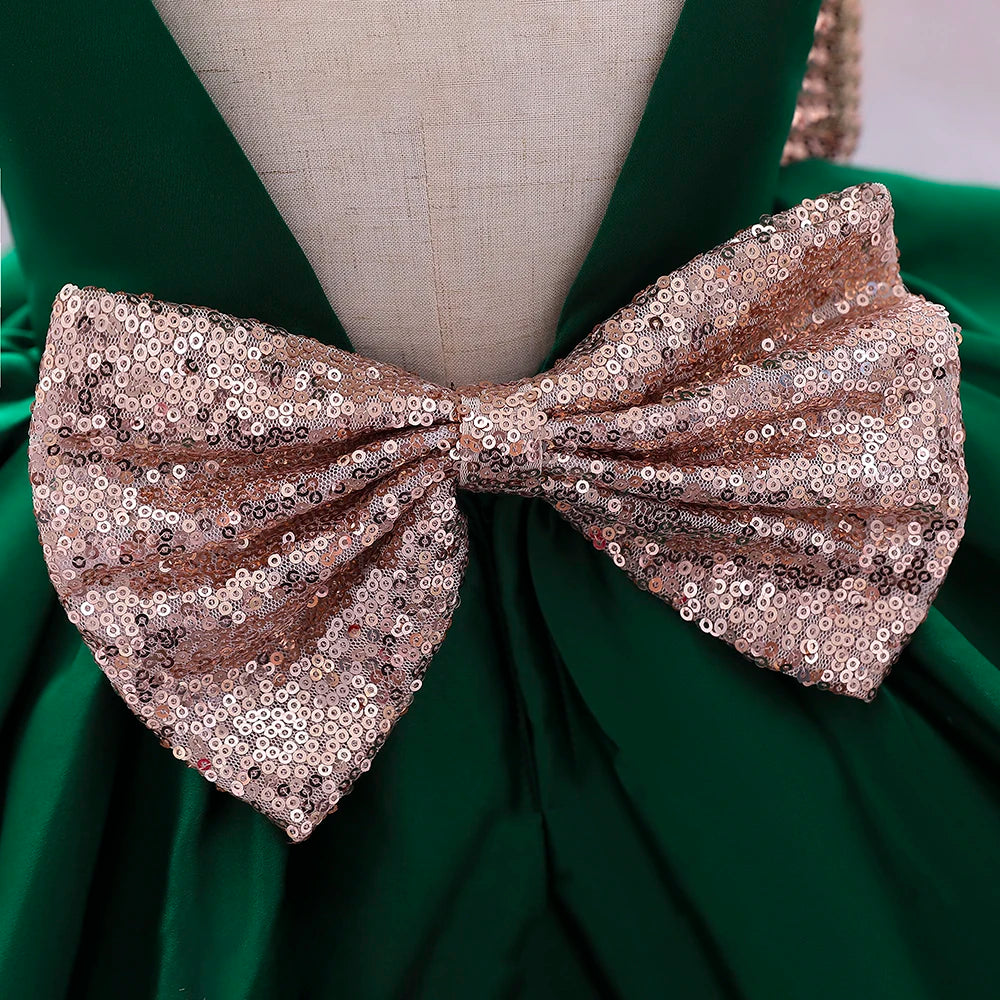Summer Sequin Big Bow Baby Girl Dress Tulle 1st First Birthday Party Wedding Dress For Girl Princess Evening Dresses Kid Clothes