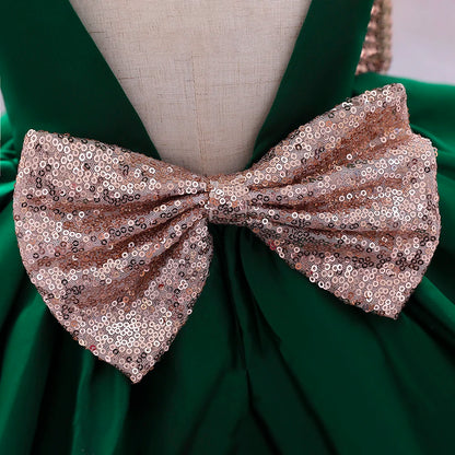 Summer Sequin Big Bow Baby Girl Dress Tulle 1st First Birthday Party Wedding Dress For Girl Princess Evening Dresses Kid Clothes