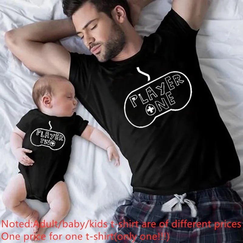 Player 1 Player 2 Matching Family Clothes Father Mother Kids Tshirts Dad Boy Match Tops Players Shirts Family Look Clothes