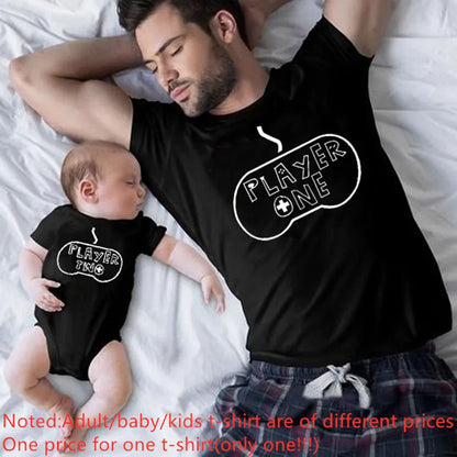 Player 1 Player 2 Matching Family Clothes Father Mother Kids Tshirts Dad Boy Match Tops Players Shirts Family Look Clothes