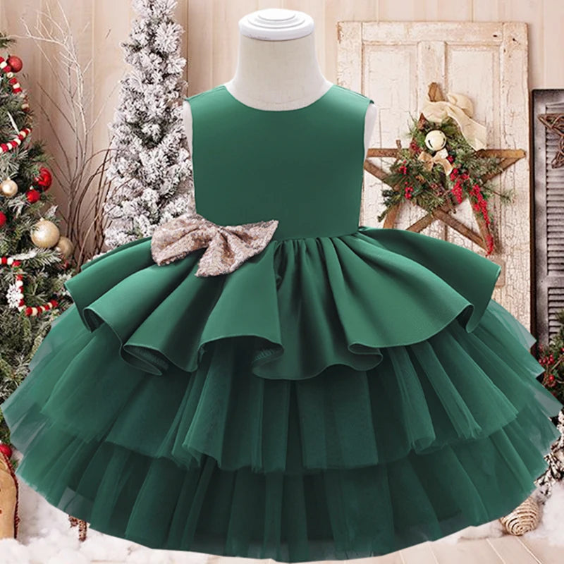 Summer Sequin Big Bow Baby Girl Dress Tulle 1st First Birthday Party Wedding Dress For Girl Princess Evening Dresses Kid Clothes