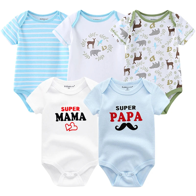 5Pcs/Set Baby Boys Jumpsuit Cartoon Newborn Girl Rompers Cotton Soft Infant Bodysuit Spring Summer Casual ropa bebe Costume Cute