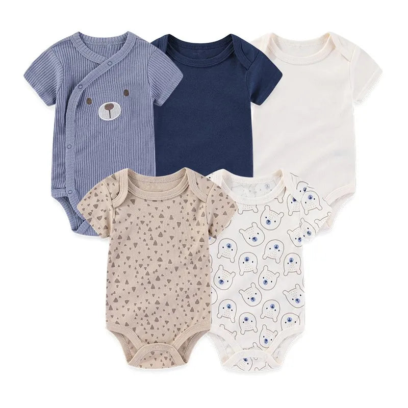 5-Piece Cartoon Cute Bbaby Boys Girl Bodysuits Soft Newborn Unisex Onesies Short Sleeve 0-12 Months Infant Clothes Summer Cloth