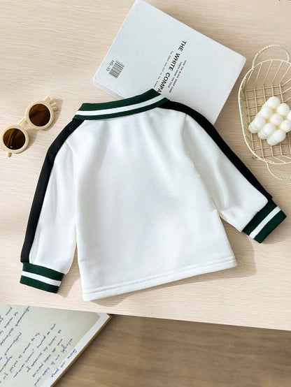 Autumn And Winter Baby Boy Casual And Versatile Top Autumn Little Boy White Lapel Printed Long-Sleeved Shirt