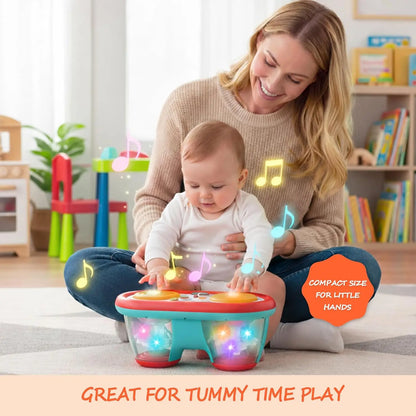 Baby Toys for 6 to 12 Months, Drum Musical Learning Infant Toys Rotating Light Up Toys for 12-18 Months, Tummy Time Toys for Bab