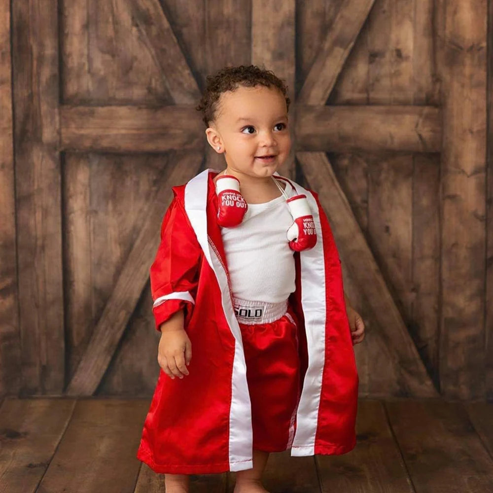 Newborn Photography Props Boxing Theme Baby Photo Outfit Infant Bathrobe Shorts Gloves Set Newborn Photo Costume Studio Props