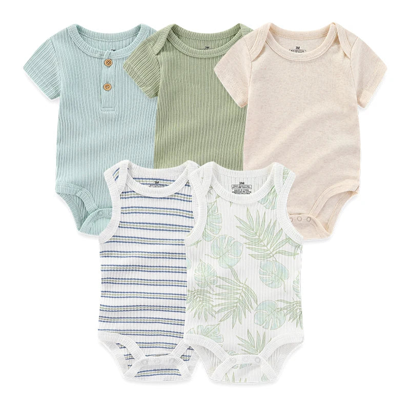 Kiddiezoom 5 Pcs/Lot Fashion Newborn Cartoon Short Sleeve Baby Boy Girl Bodysuits Soft 100%Cotton Infant Onesies Unisex Clothes