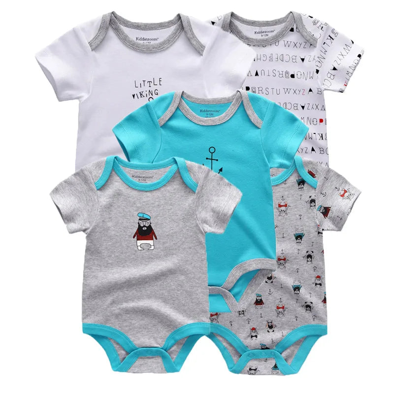 Kiddiezoom 5 Pcs/Lot Fashion Newborn Cartoon Short Sleeve Baby Boy Girl Bodysuits Soft 100%Cotton Infant Onesies Unisex Clothes