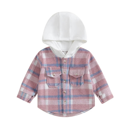 0-4Y Kids Boys Plaid Jacket Baby Autumn Clothing Long Sleeve Button Closure Hooded Plaid Outerwear Children Coats Streetwear