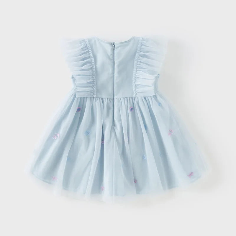 Dave Bella Girls Baby Princess Dress Summer Sweet Shell Embroidery Kids Mesh Elegant Dress Party Outdoor Seaside DB2251295