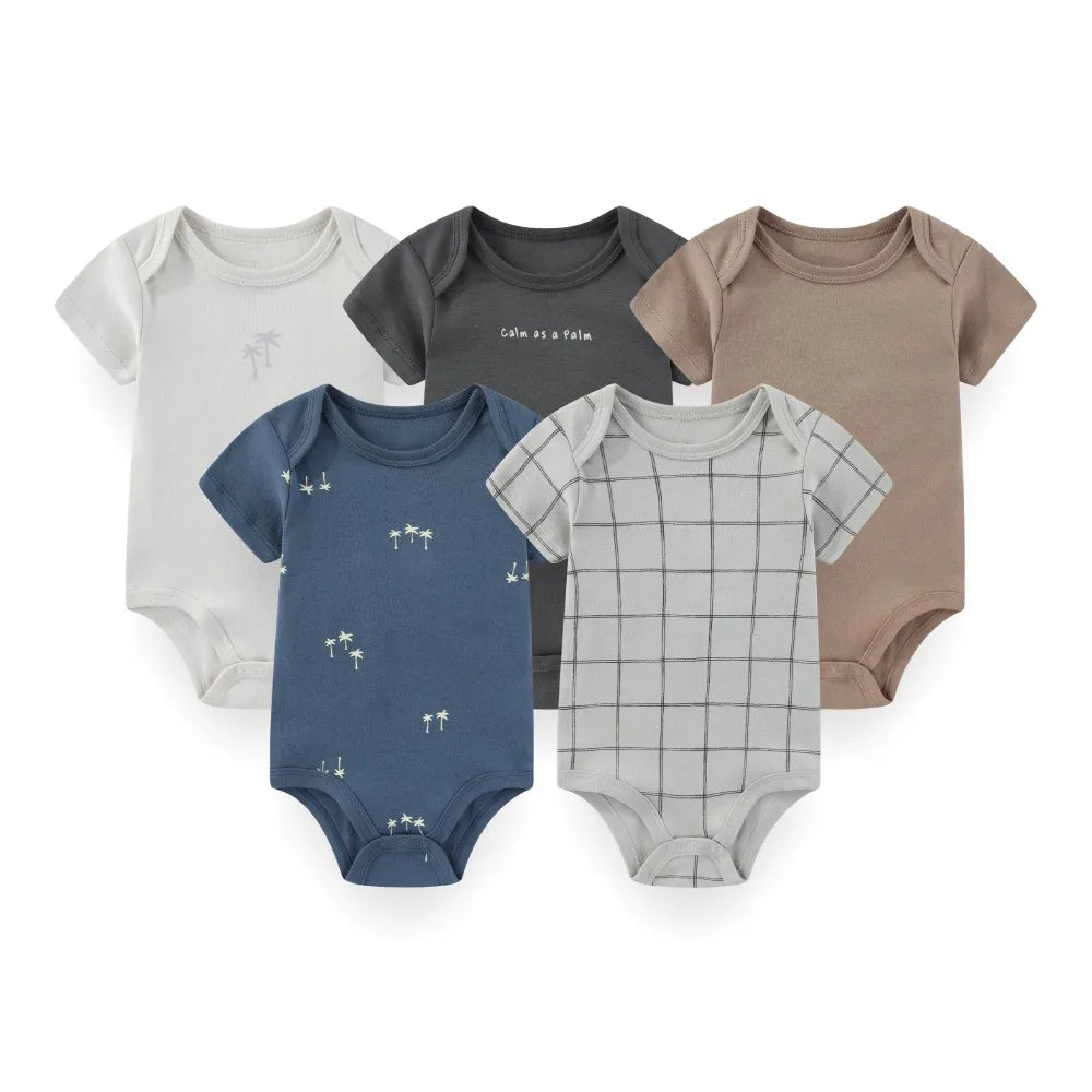 Kiddiezoom 5 Pcs/Lot Fashion Newborn Cartoon Short Sleeve Baby Boy Girl Bodysuits Soft 100%Cotton Infant Onesies Unisex Clothes
