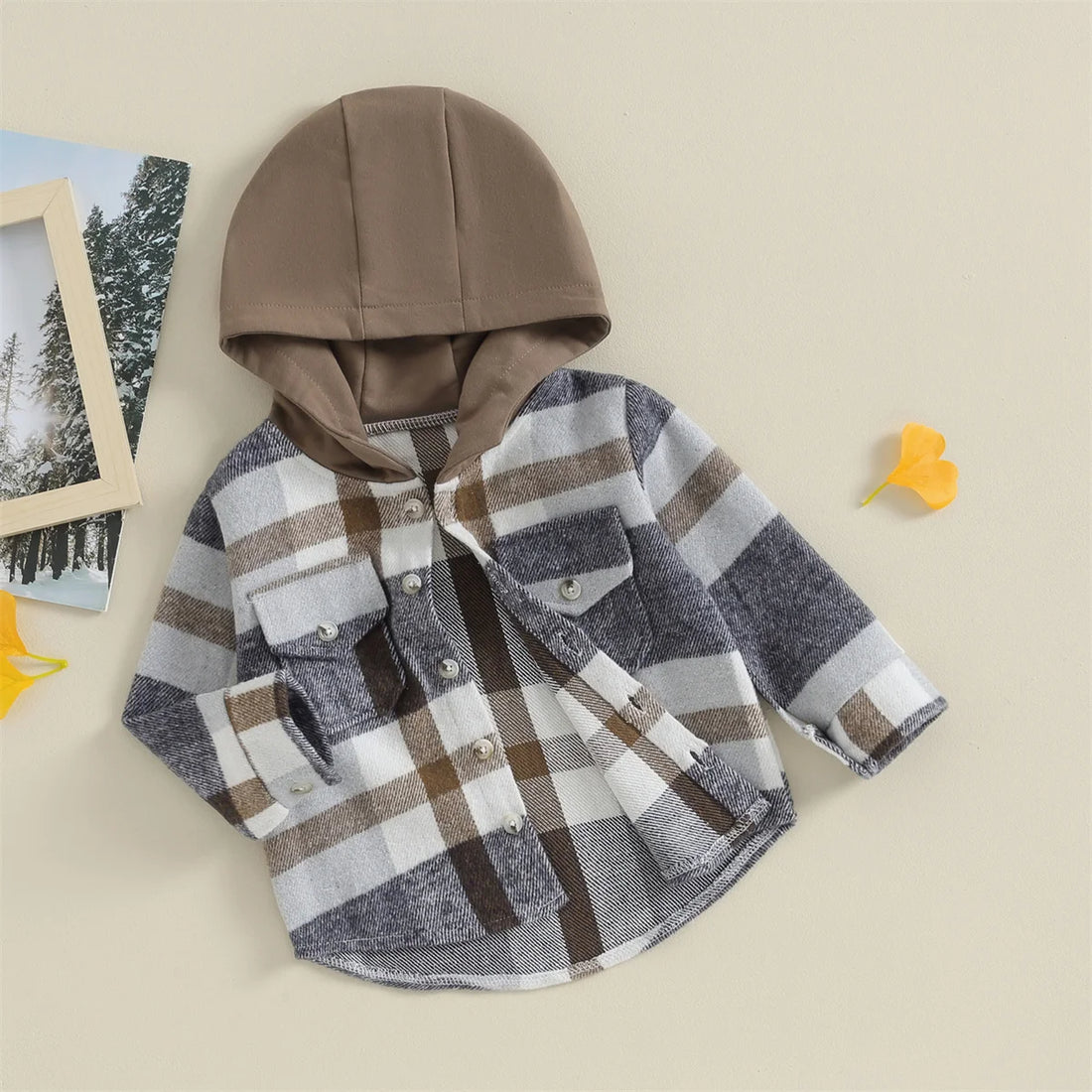 0-4Y Kids Boys Plaid Jacket Baby Autumn Clothing Long Sleeve Button Closure Hooded Plaid Outerwear Children Coats Streetwear