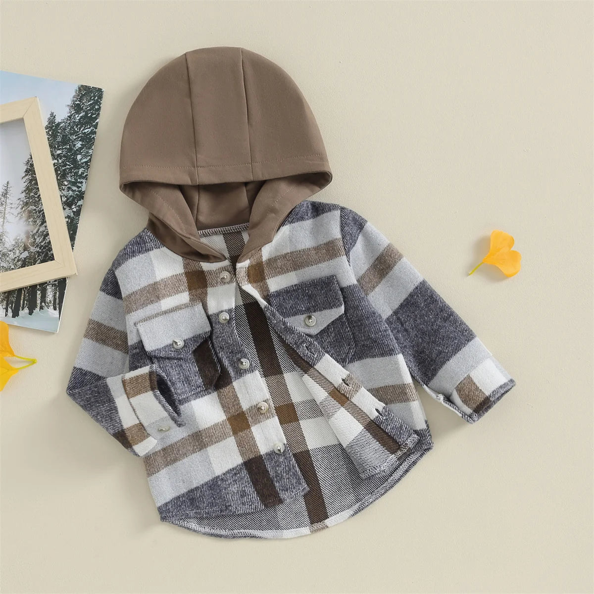 0-4Y Kids Boys Plaid Jacket Baby Autumn Clothing Long Sleeve Button Closure Hooded Plaid Outerwear Children Coats Streetwear