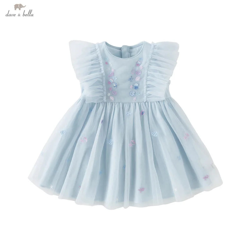 Dave Bella Girls Baby Princess Dress Summer Sweet Shell Embroidery Kids Mesh Elegant Dress Party Outdoor Seaside DB2251295