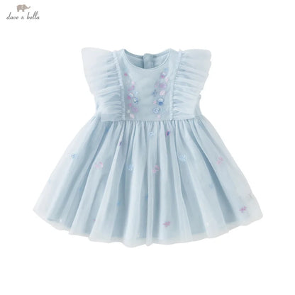 Dave Bella Girls Baby Princess Dress Summer Sweet Shell Embroidery Kids Mesh Elegant Dress Party Outdoor Seaside DB2251295
