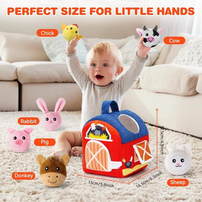 Baby Toys 6-12 Months Infant Barn Toy with Stuffed Farm Animals Rattle Crinkle Squeak Mirror Montessori Sensory Toys Gift