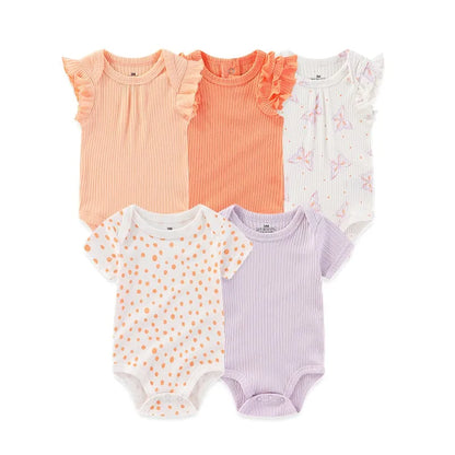 Kiddiezoom 5 Pcs/Lot Fashion Newborn Cartoon Short Sleeve Baby Boy Girl Bodysuits Soft 100%Cotton Infant Onesies Unisex Clothes